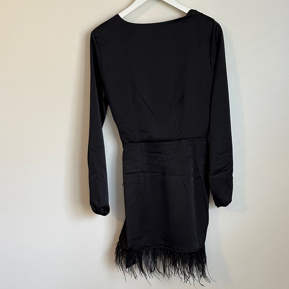 Wayf Black Wrap Dress with Feather Detail - Picture 6 of 6